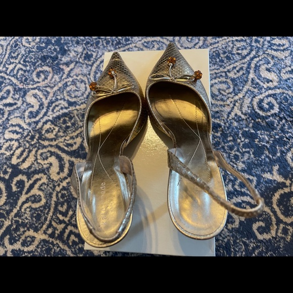 Sold - Kate Spade Gold Snake Skin Slingback Heels Sz 10 - Picture 5 of 5